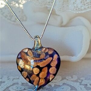 Fine Italian Blown Glass Heart Pendant Necklace